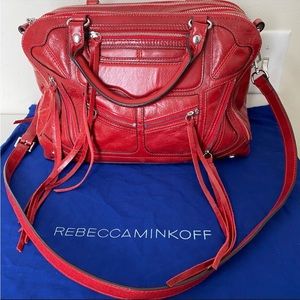 Rebecca Minkoff Love Spell Red Leather Fringe Tri Zip Shoulder Bag NWOT